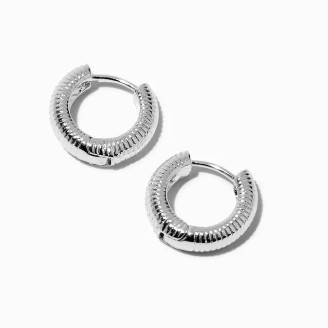 ICING Silver-tone 10MM Ridged Clicker Hoop Earrings