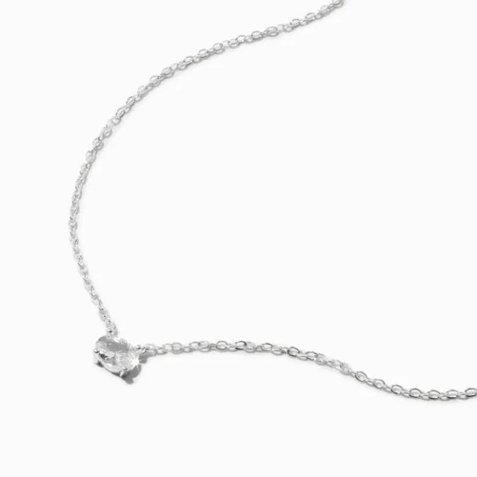ICING Silver-tone Oval Cubic Zirconia Pendant Necklace