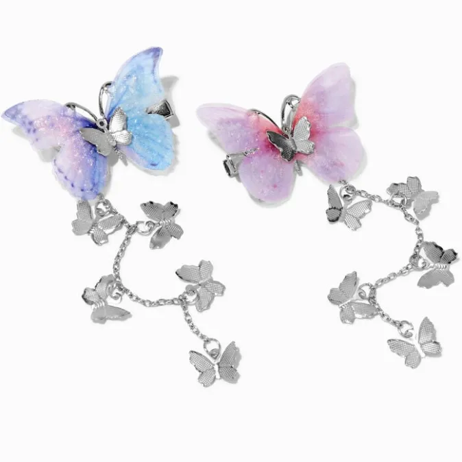 ICING Silver-tone Pastel Butterfly Dangle Hair Clips - 2 Pack
