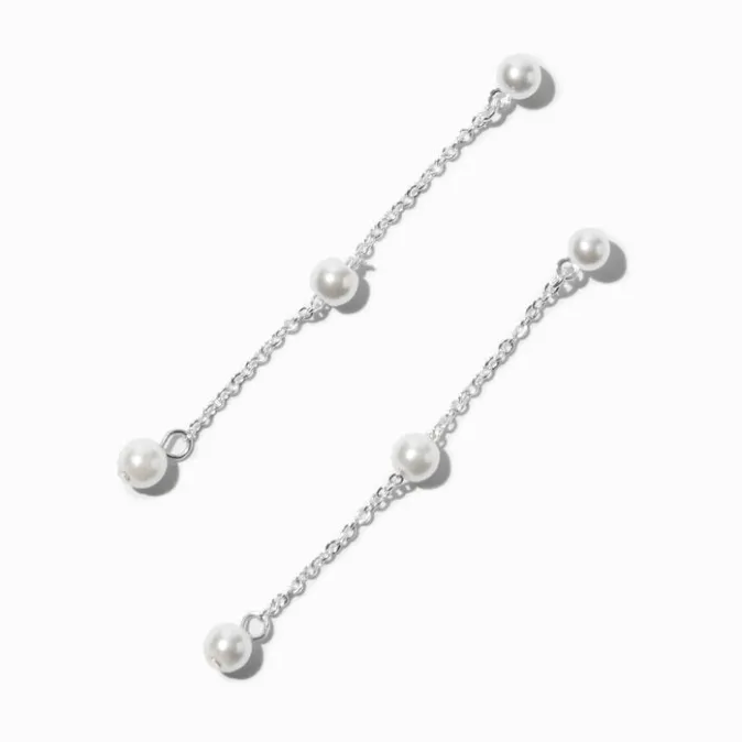 ICING Silver-tone Pearl Station 2" Linear Drop Earrings