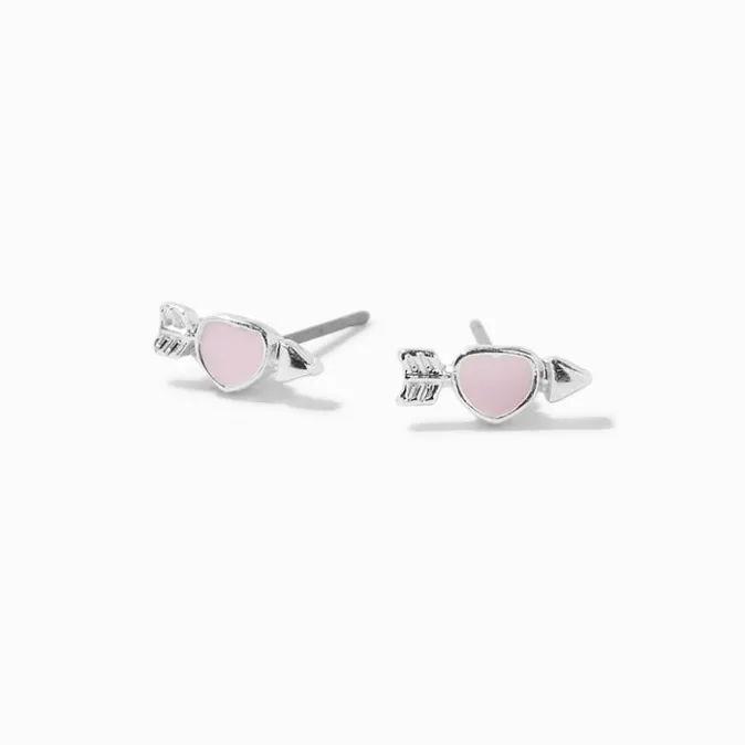 ICING Silver-tone Pink Heart Arrow Stud Earrings