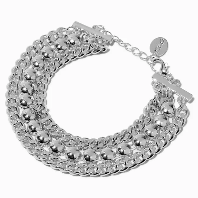 ICING Silver-tone Pyramid Chain Multi-Strand Bracelet