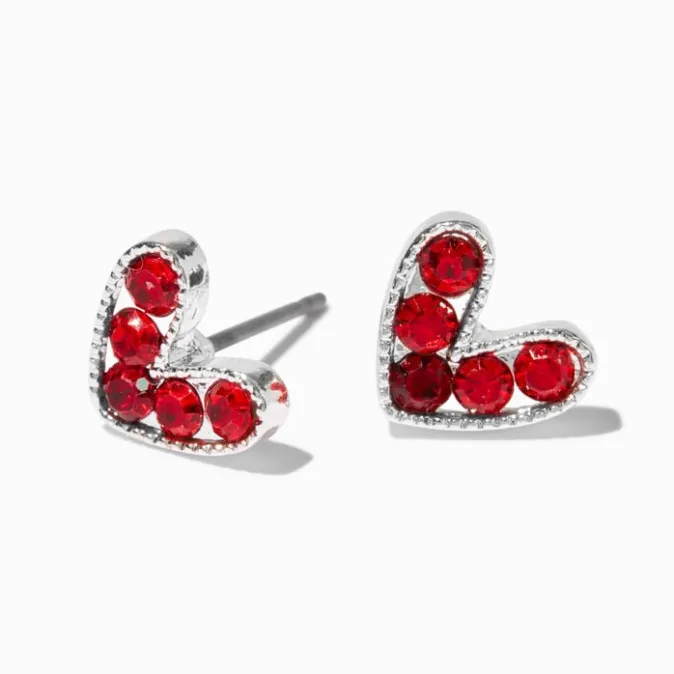 ICING Silver-tone Red Crystal Heart Stud Earrings