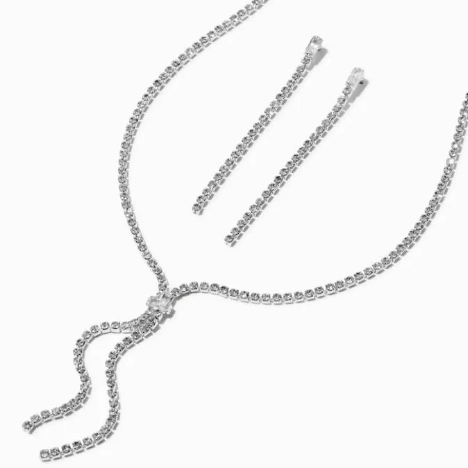 ICING Silver-tone Rhinestone Y-Neck Necklace & Drop Earring Set - 2 Pack