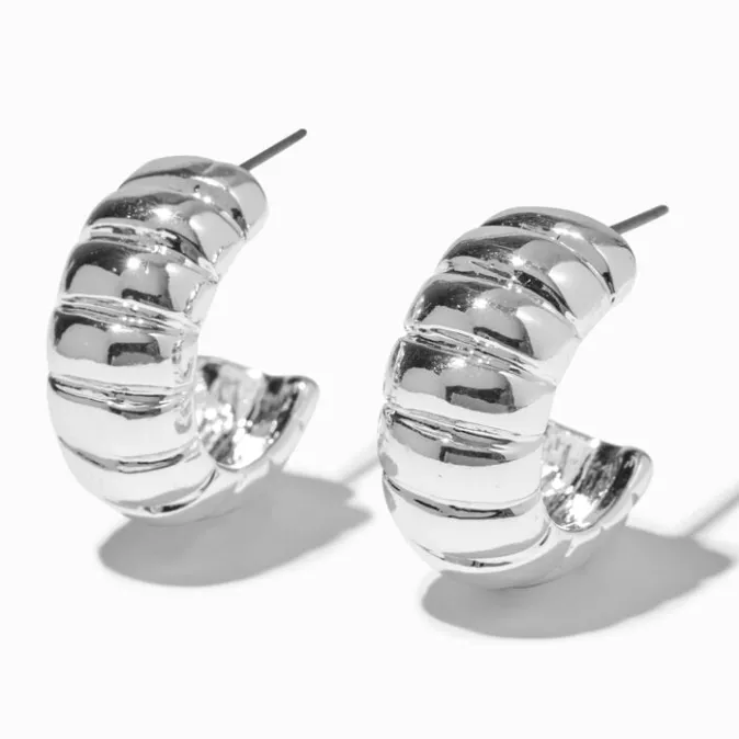 ICING Silver-tone Ribbed 20MM Hoop Earrings
