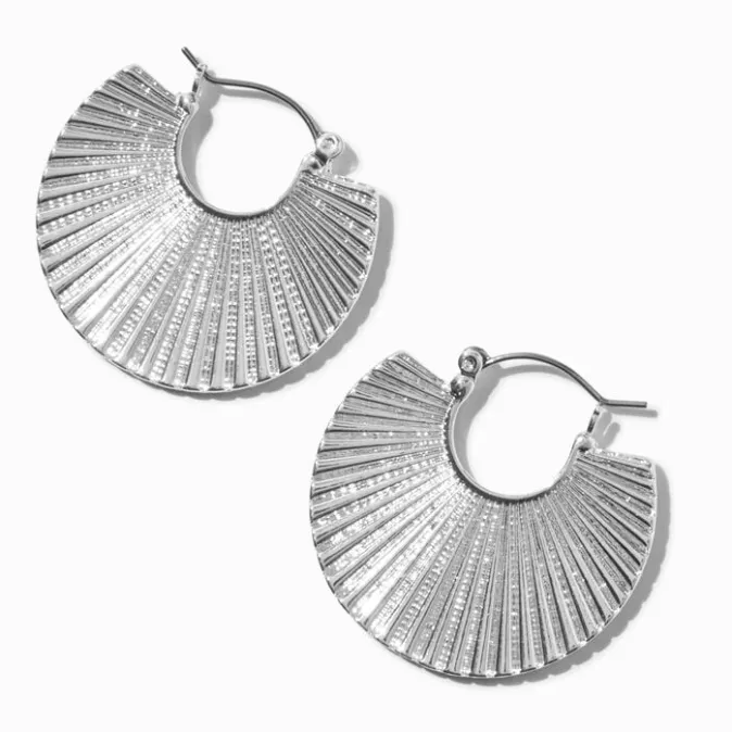 ICING Silver-tone Ridged Disc 40MM Hoop Earrings