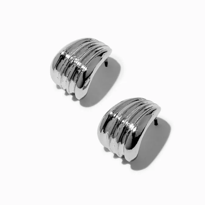 ICING Silver-tone Scalloped Bean Stud Earrings