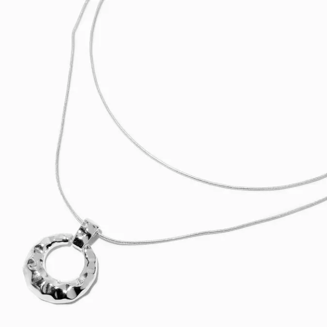 ICING Silver-tone Snake Chain & Oval Charm Multi-Strand Necklace