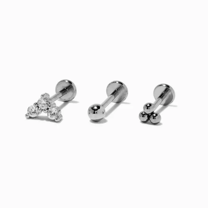 ICING Silver-tone Stainless Steel 18G Stud Threadless Cartilage Earrings - 3 Pack