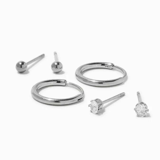 ICING Silver-tone Stainless Steel Cubic Zirconia Cross Stud Earrings - 3 Pack