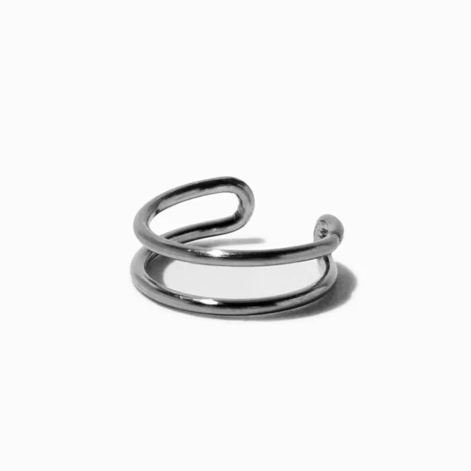 ICING Silver-tone Stainless Steel Double Hoop Faux Nose Ring