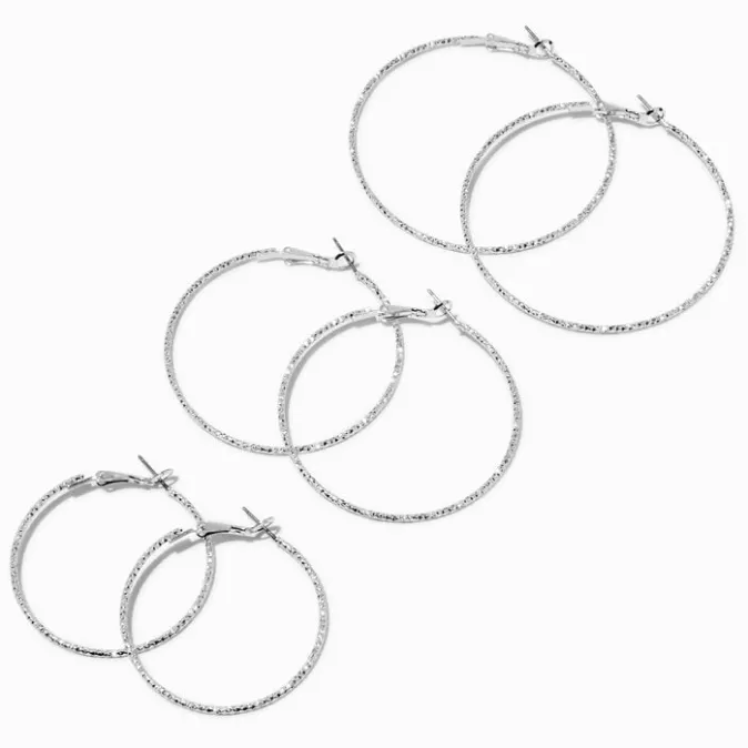 ICING Silver-tone Textured Graduated Hoop Earrings - 3 Pack