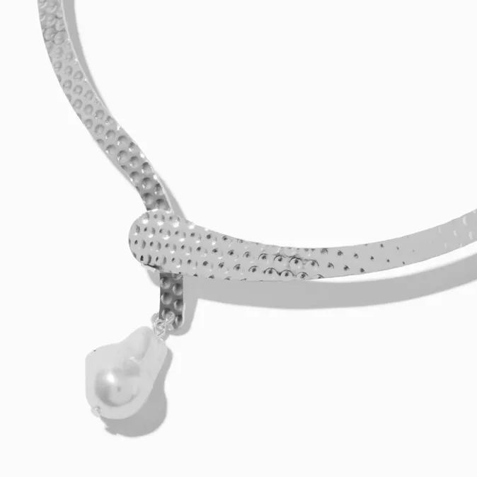 ICING Silver-tone Textured Pearl Rigid Choker Necklace