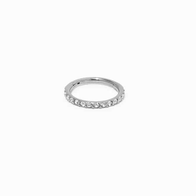 ICING Silver-tone Titanium Crystal Hoop Clicker 18G Nose Hoop