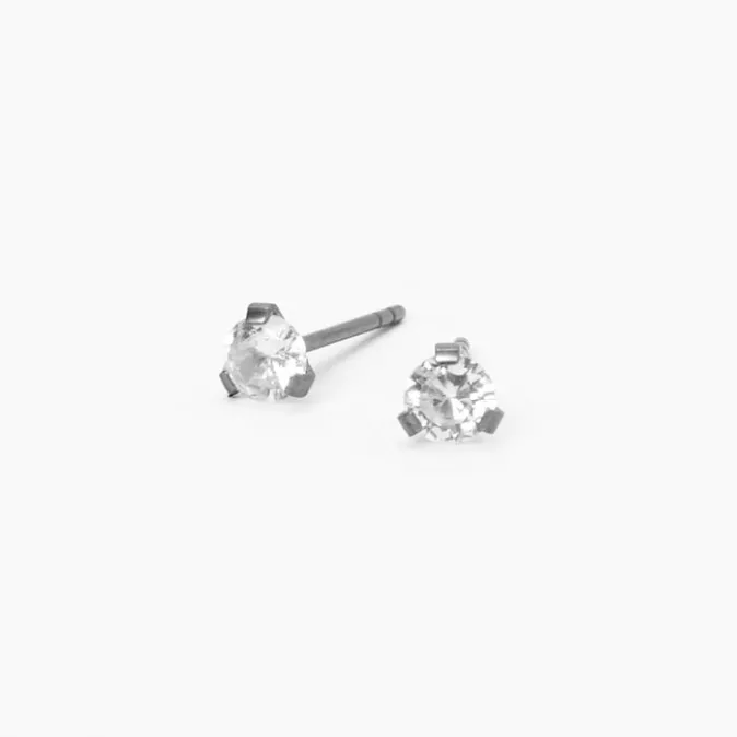 ICING Silver-tone Titanium Cubic Zirconia Round 4MM Stud Earrings