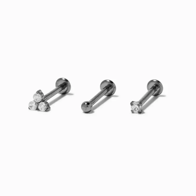 ICING Silver-tone Titanium Cubic Zirconia 18G Threadless Tragus Earring - 3 Pack
