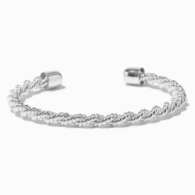 ICING Silver-tone Twisted Rope Cuff Bracelet
