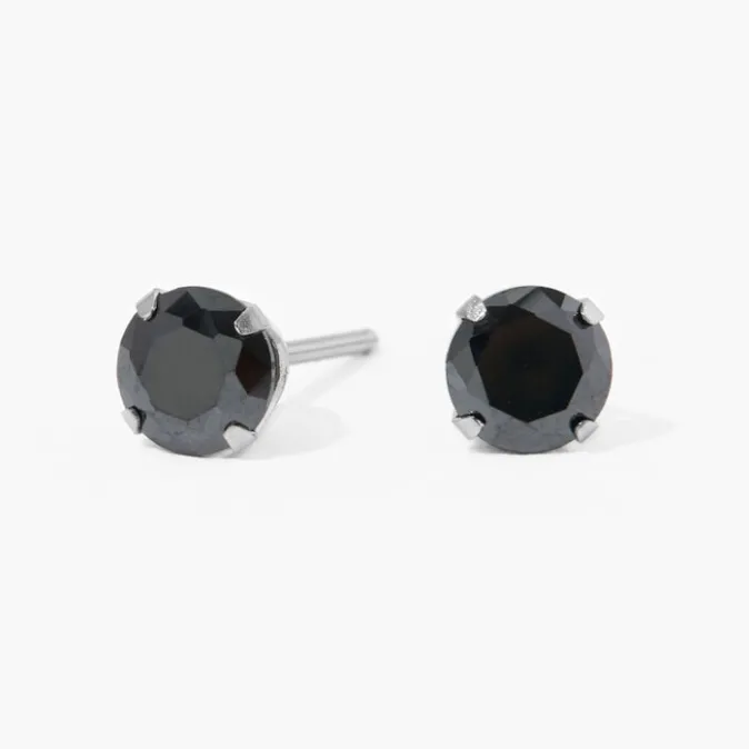 ICING Stainless Steel 5mm Black CZ Studs Ear Piercing Kit with Ear Care Solution