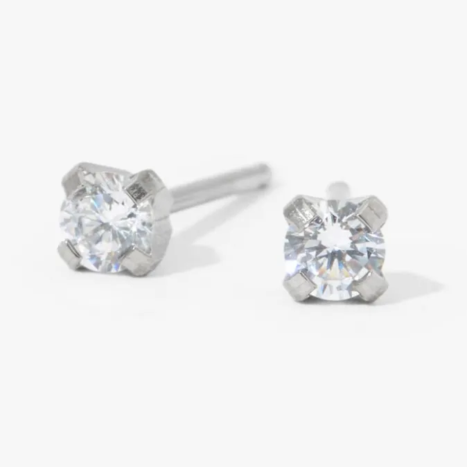 ICING Stainless Steel 3mm CZ Long Post Studs Ear Piercing Kit with Ear Care Solution