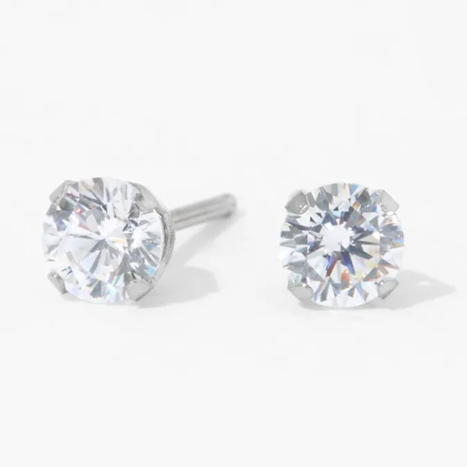 ICING Stainless Steel 4mm CZ Studs Ear Piercing Kit with Ear Care Solution