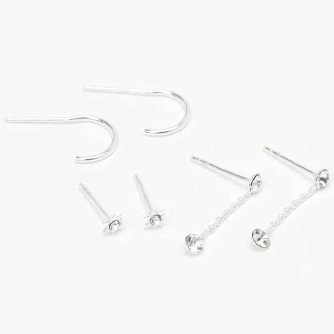 ICING Sterling Silver Crystal Mixed Earrings - 3 Pack