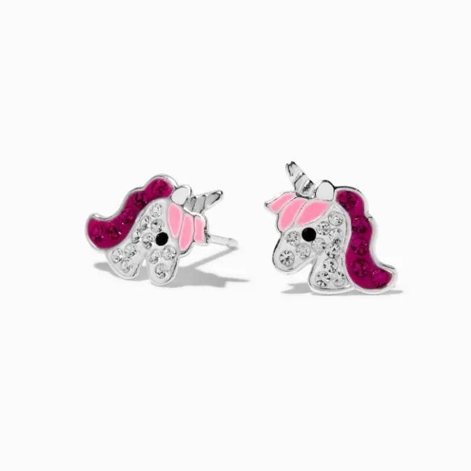 ICING Sterling Silver Crystal Unicorn Stud Earrings