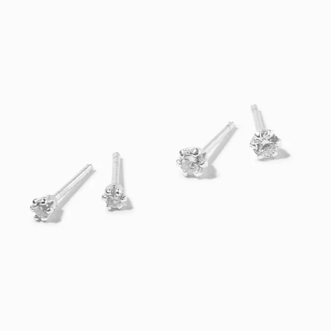 ICING Sterling Silver Cubic Zirconia Graduated Round Cupcake Stud Earrings - 2 Pack