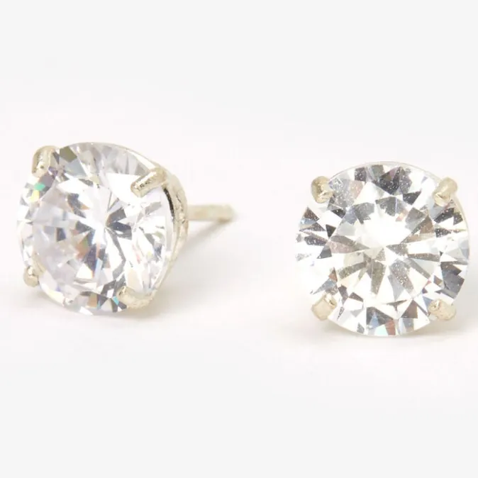 ICING Sterling Silver Cubic Zirconia Round Basket Stud Earrings - 8MM