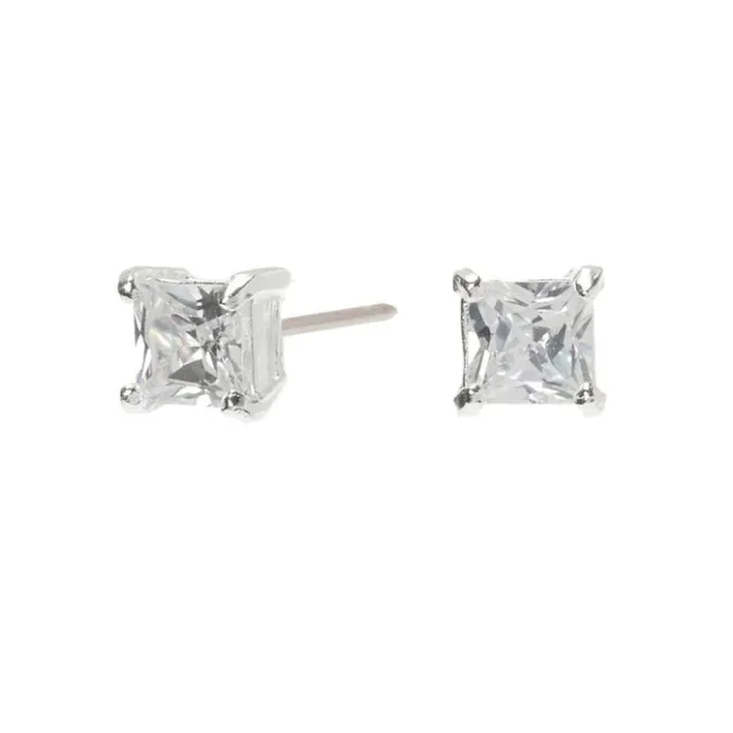 ICING Sterling Silver Cubic Zirconia Square Stud Earrings - 4MM