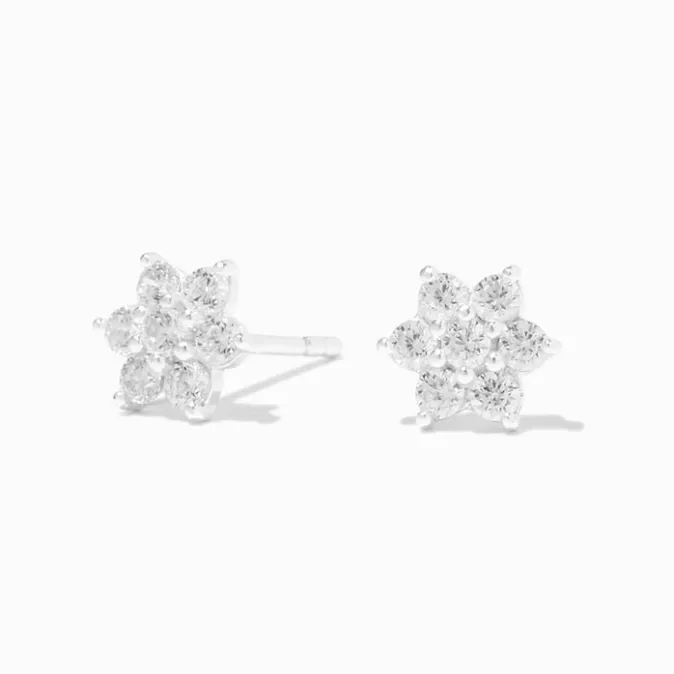 ICING Sterling Silver Cubic Zirconia Flower Stud Earrings