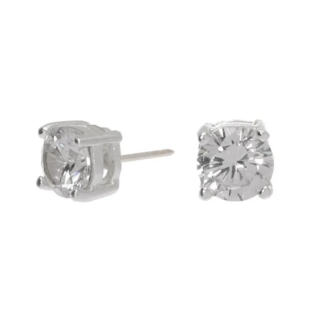 ICING Sterling Silver Cubic Zirconia Round Basket Stud Earrings - 4MM