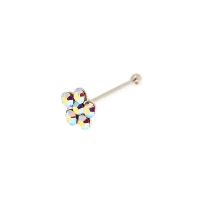 ICING Sterling Silver 22G Iridescent Flower Stone Nose Stud