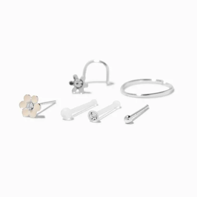 ICING Sterling Silver 22G Mixed Daisy Mixed Nose Studs - 6 Pack