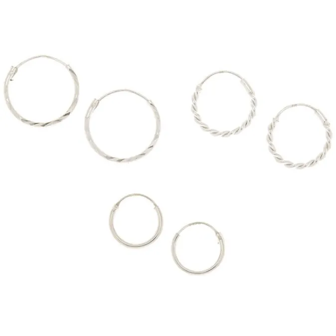 ICING Sterling Silver Hoop Earrings - 3 Pack