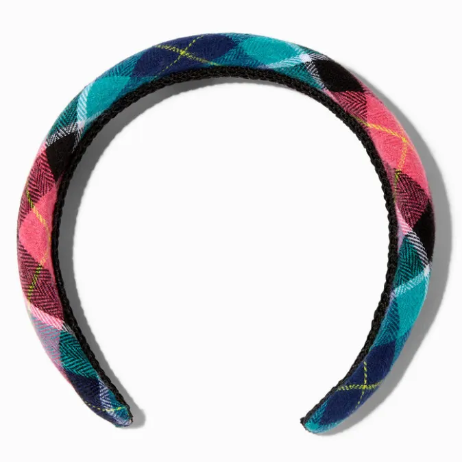 ICING Teal & Pink Plaid Puffy Headband