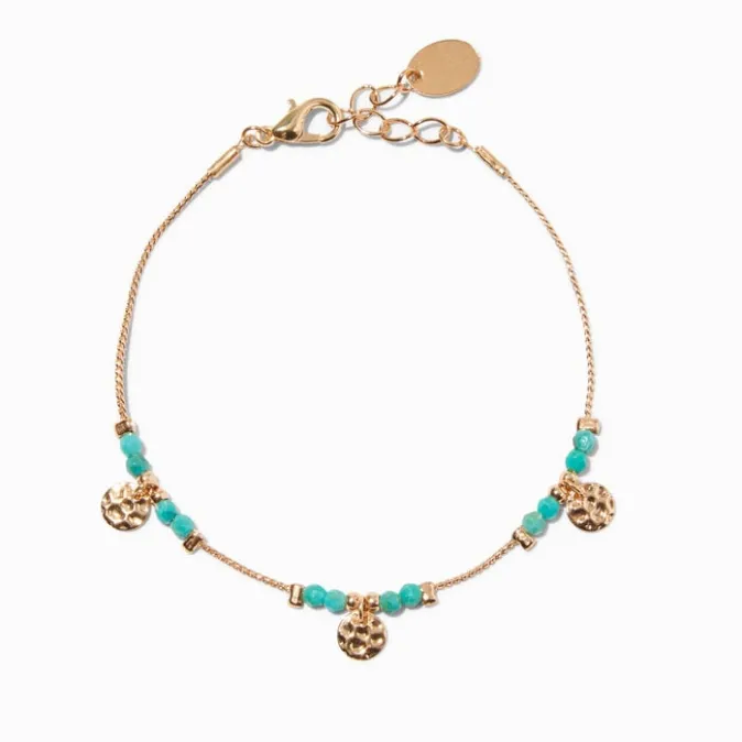 ICING Teal Bead & Gold-tone Coin Chain Bracelet