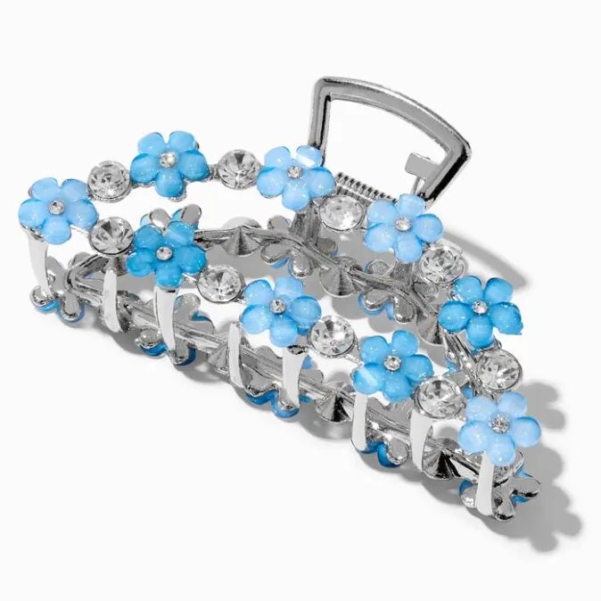 ICING Teal Daisy Silver Large Metal Hair Claw