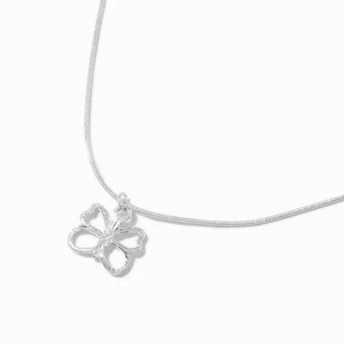 ICING Textured Butterfly Silver-tone Pendant Necklace