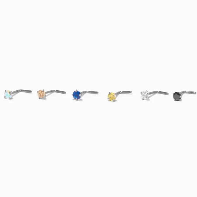 ICING Titanium Colored Cubic Zirconia Nose Studs - 6 Pack