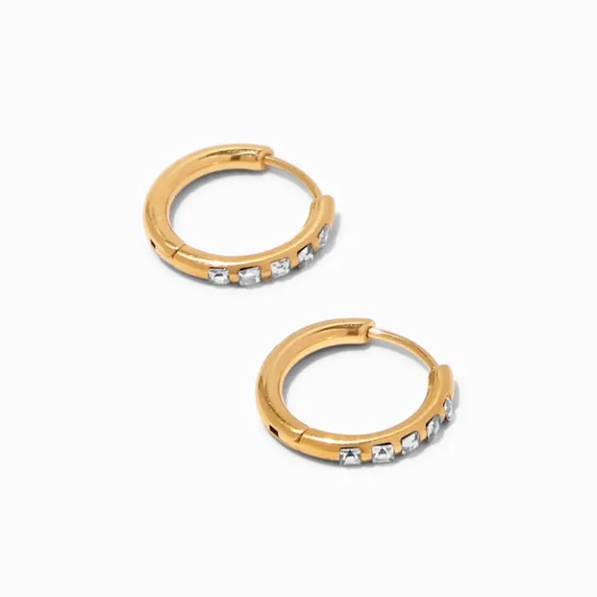 ICING Titanium Gold 10MM Crystal Huggie Hoop Earrings