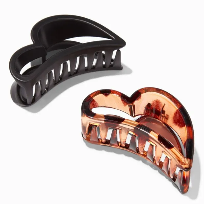 ICING Tortoiseshell & Black Open Heart Hair Claws - 2 Pack