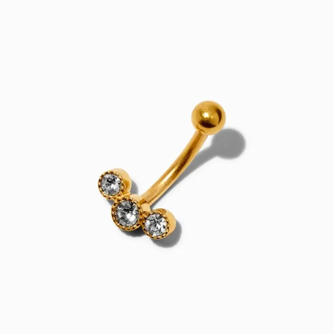 ICING Triple Cubic Zirconia 14G Gold-tone Belly Ring