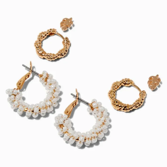 ICING White Beaded Hoops Earring Stackables Set - 3 Pack