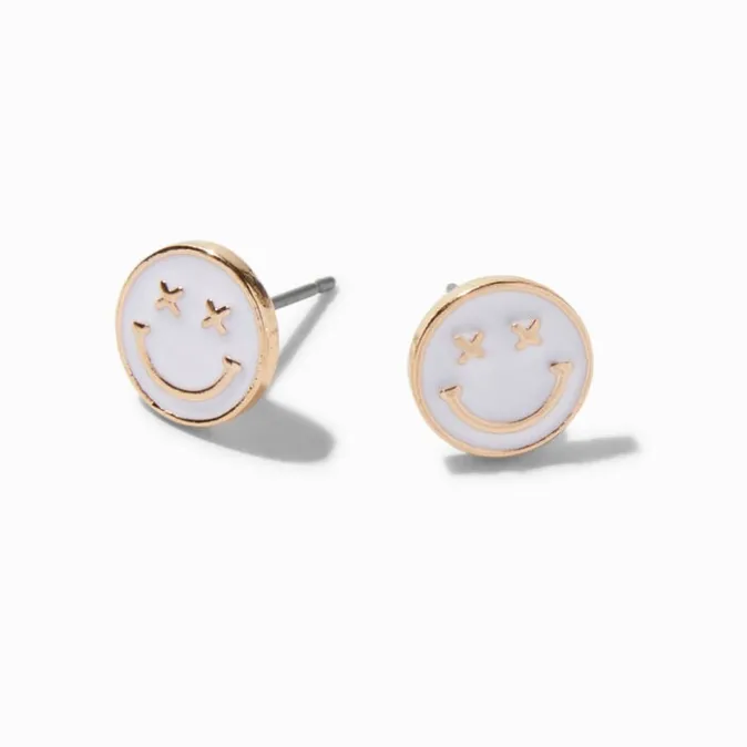 ICING White Happy Face Gold Stud Earrings