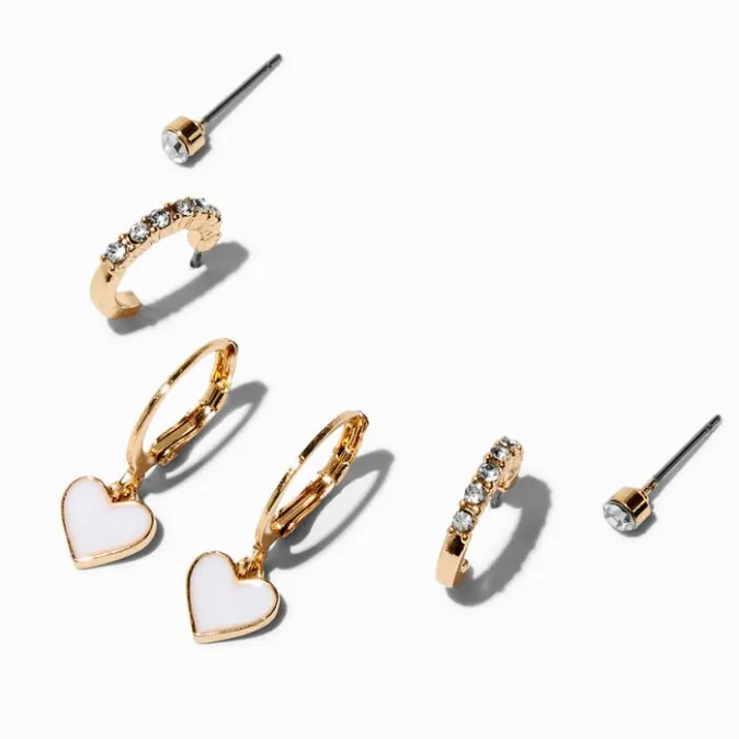 ICING White Heart & Crystal Earring Stackables Set - 3 Pack