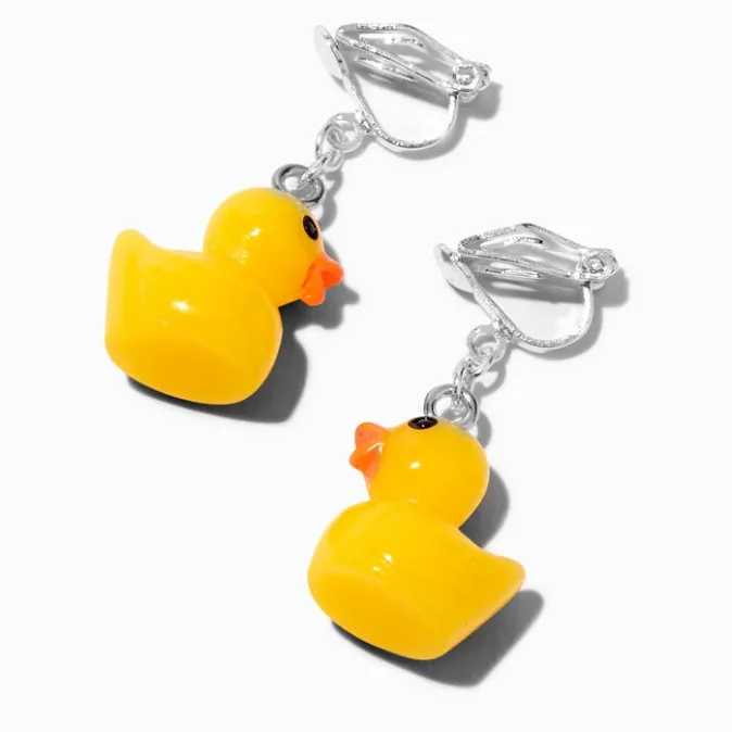 ICING Yellow Rubber Ducky Clip-On Drop Earrings